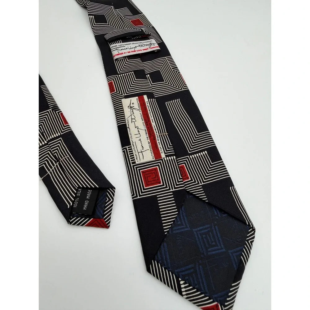 Frank Lloyd Wright Collection Silk Tie Black Red Geometric Architecture Art Deco